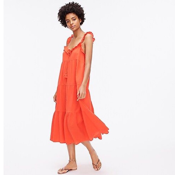 J. Crew Dresses & Skirts - J Crew Tiered Ruffle Maxi Dress Crinkle Cotton